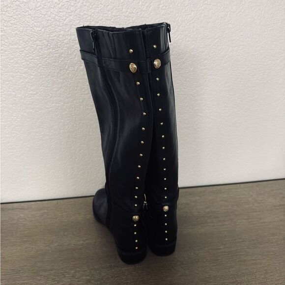 Vince Camuto Black Leather Gold Studded Riding Boots 6 - Picture 9 of 13